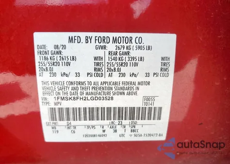 2020 Ford Explorer Limited from USA, damaged, VIN 1FMSK8FH2LGD03528